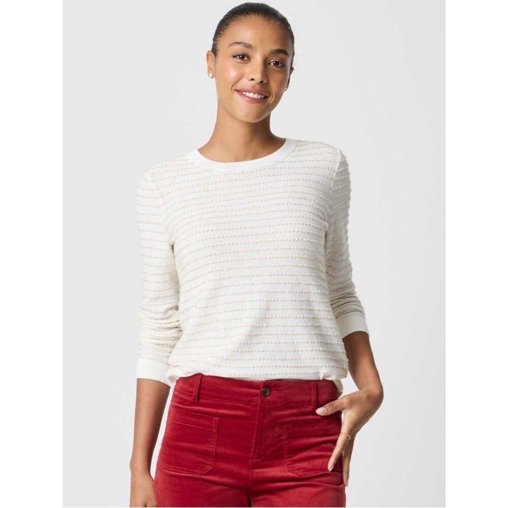 J.Crew Cream Gold Metallic Stripe Teddie Sweater Classic Women’s Size Small EUC